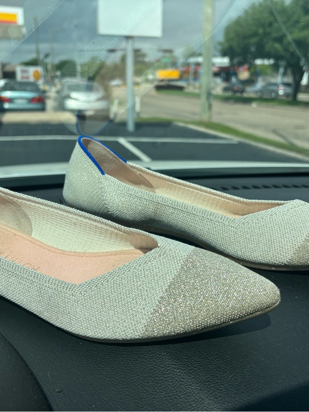 Rothy’s Women's Sparkle Pointed Toe Flats in Ivory